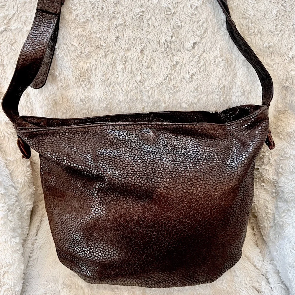 Vintage Desmo Made in Italy Brown Soft Leather Hobo Bucket Bag with Dot Pattern